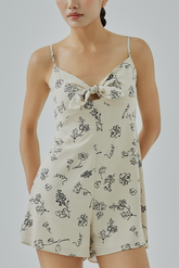Kaelie Front Knotted Floral Doodle Print Romper